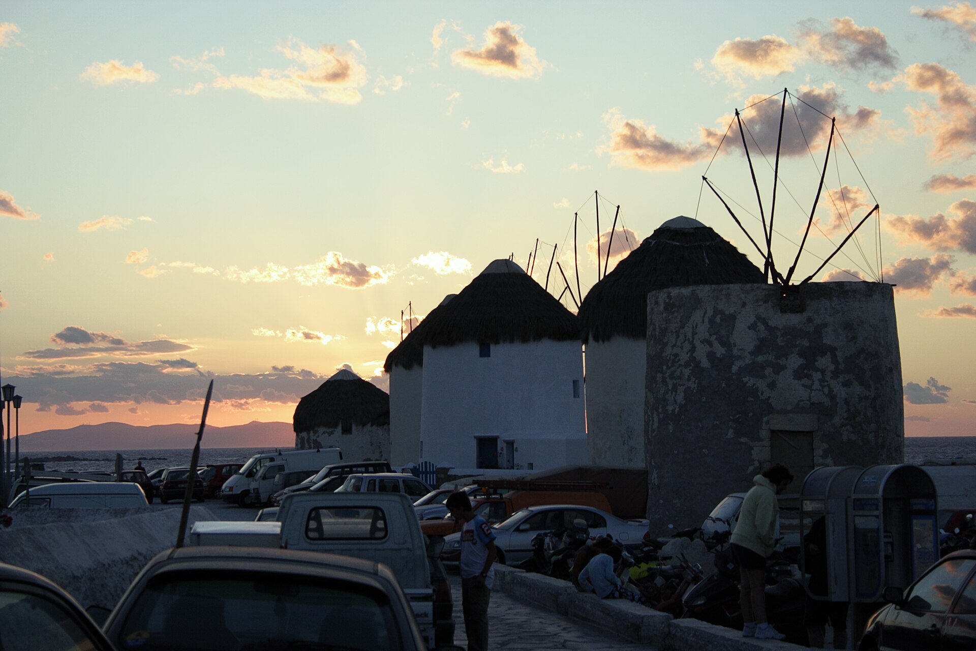 The lower windmills above Chora on Mykonos, where cruise passengers pay a 20 euro landing fee in high season